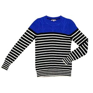 GAP Colourblock Cableknit Sweater in Blue and Black & White Stripes